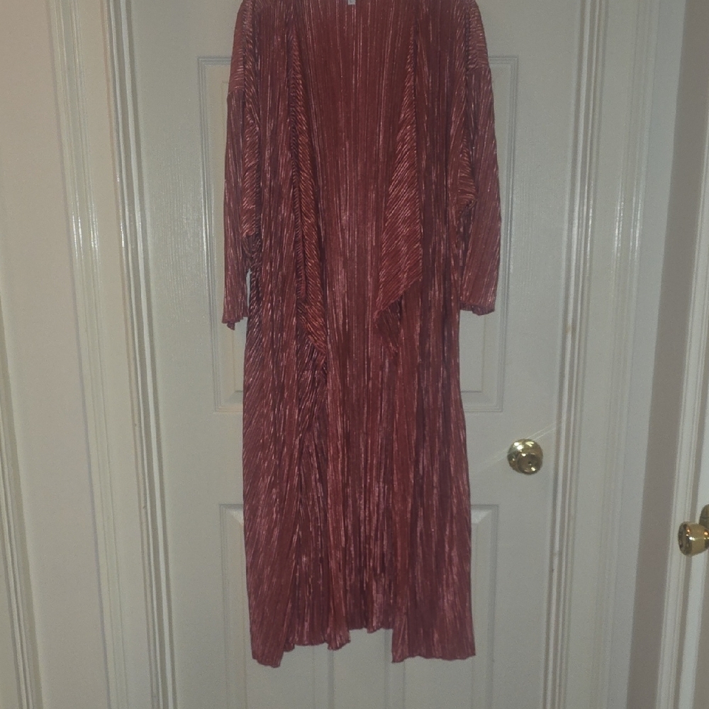 Red Pleated Long‎ Cardigan